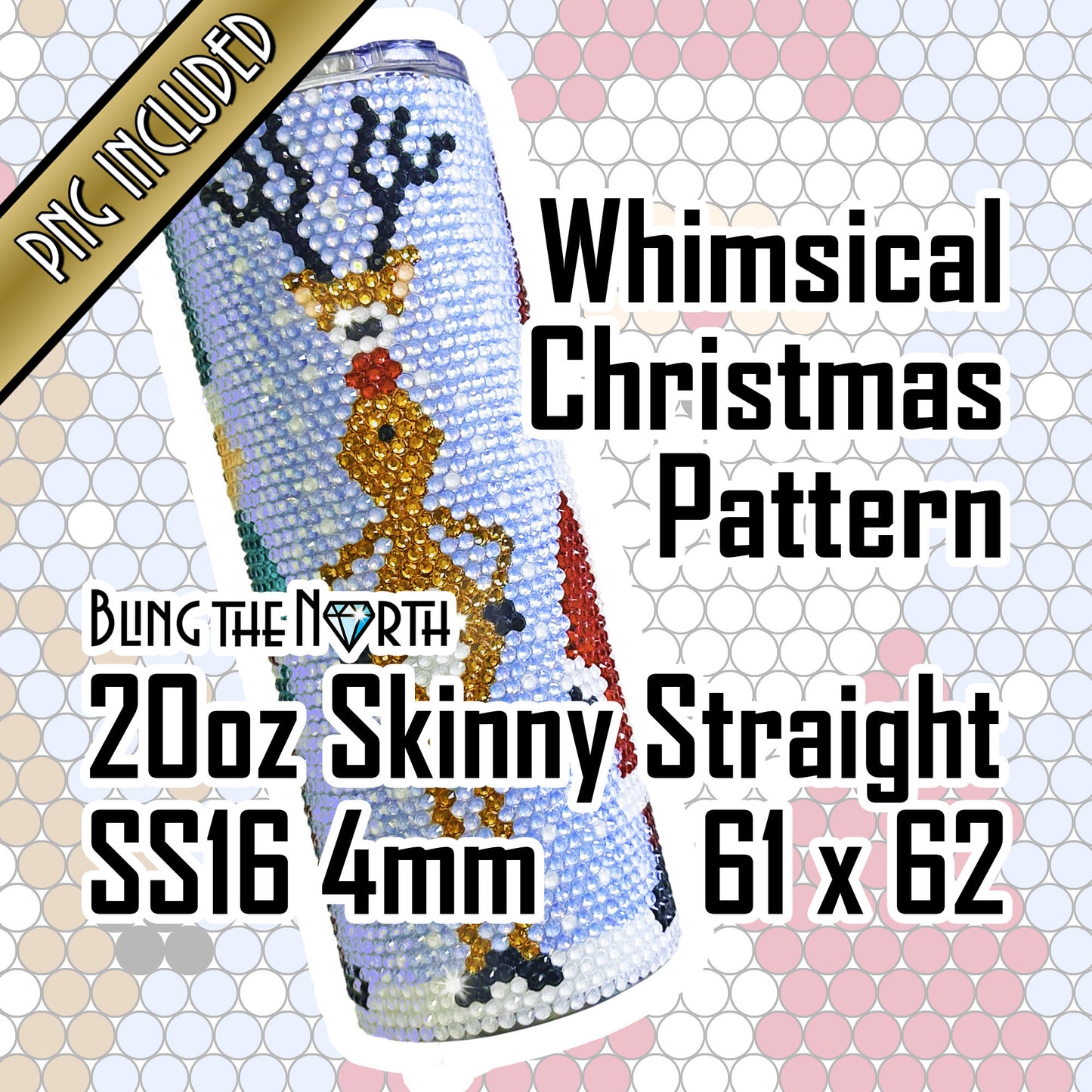 WHIMSICAL CHRISTMAS Rhinestone Pattern Template | SS16 4mm - 20oz Skinny Straight Tumbler Design | PNG for Sublimation or Vinyl