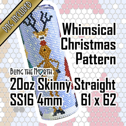 WHIMSICAL CHRISTMAS Rhinestone Pattern Template | SS16 4mm - 20oz Skinny Straight Tumbler Design | PNG for Sublimation or Vinyl