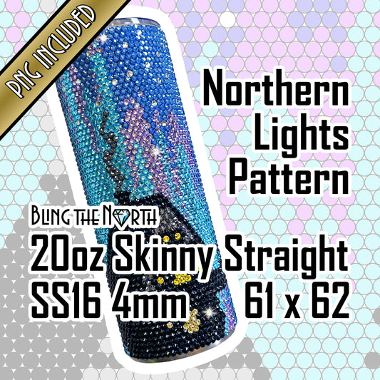 NORTHERN LIGHTS Rhinestone Pattern Template | SS16 4mm - 20oz Skinny Straight Tumbler Design | Aurora Borealis | PNG for Sublimation or Vinyl