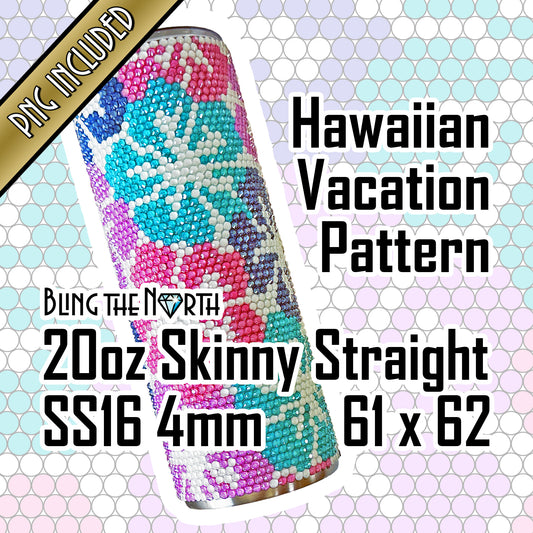 HAWAIIAN VACATION Rhinestone Pattern Template | SS16 4mm - 20oz Skinny Straight Tumbler Design | PNG for Sublimation or Vinyl