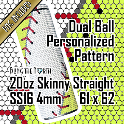 DUAL BALL Custom TEXT Rhinestone Pattern Template | SS16 4mm - 20oz Skinny Straight Tumbler Design | PNG for Sublimation or Vinyl