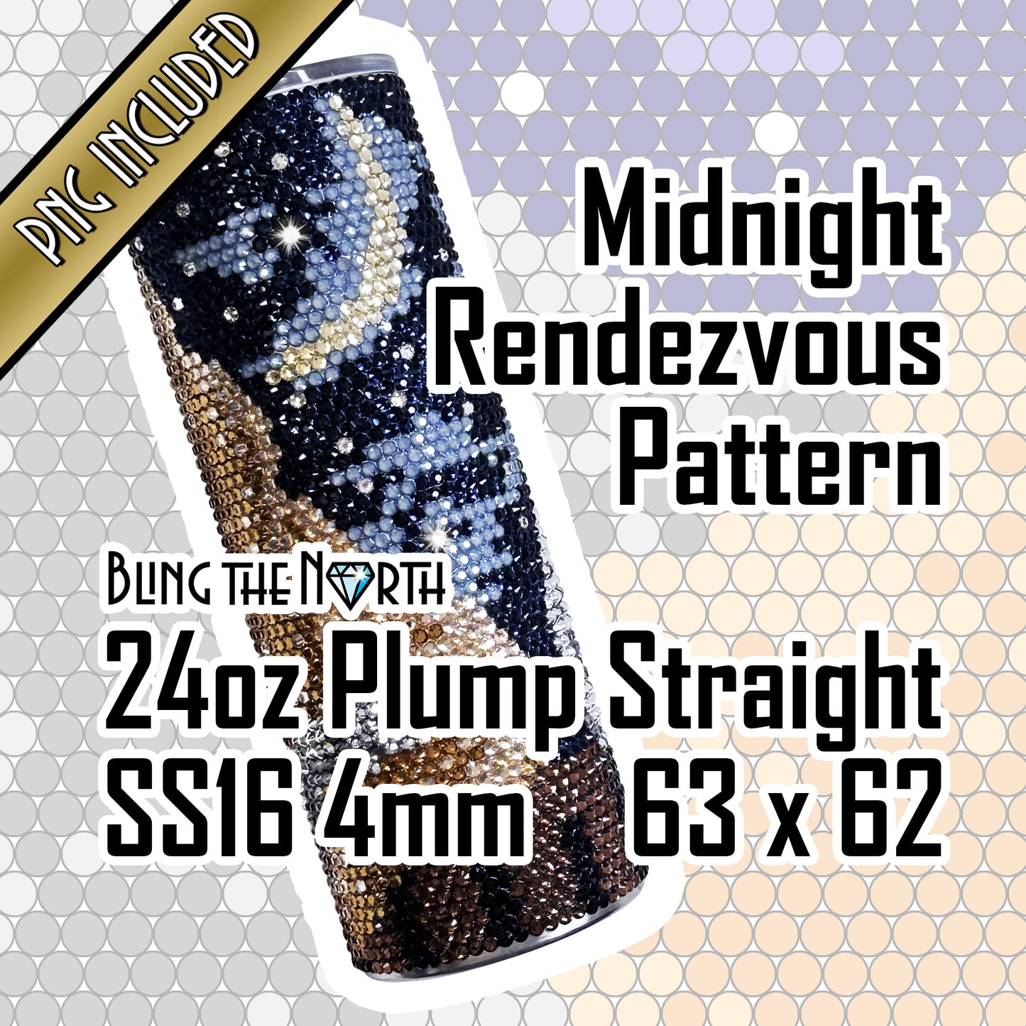 MIDNIGHT RENDEZVOUS Rhinestone Pattern Template | SS16 4mm - 24oz Plump Straight Tumbler Design | PNG for Sublimation or Vinyl