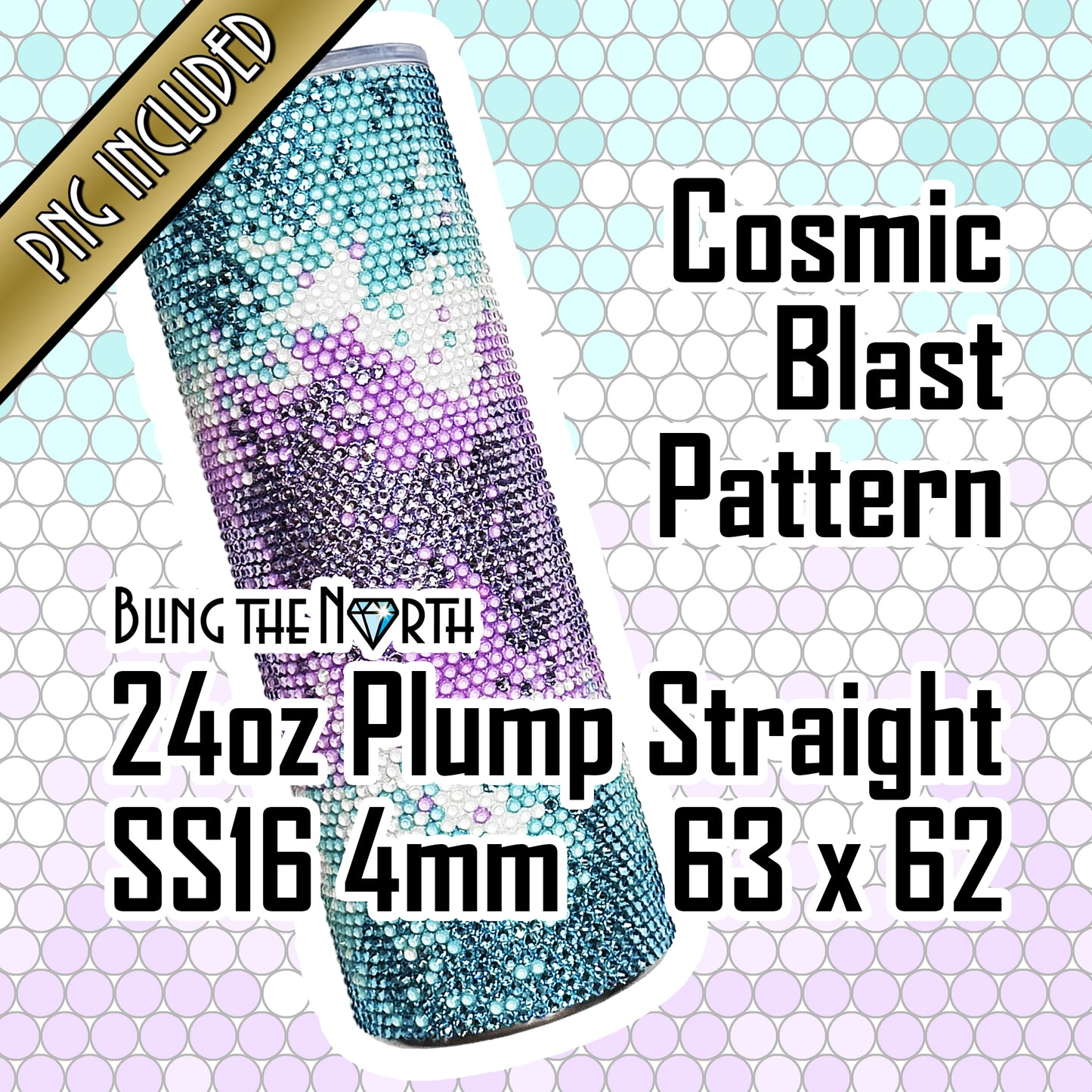 COSMIC BLAST - AQUA Rhinestone Pattern Template | SS16 4mm - 24oz Plump Straight Tumbler Design | PNG for Sublimation or Vinyl