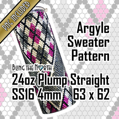 ARGYLE SWEATER Rhinestone Pattern Template | SS16 4mm - 24oz Plump Straight Tumbler Design | PNG for Sublimation or Vinyl