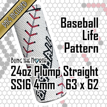 BASEBALL LIFE Custom NAME Rhinestone Pattern Template | SS16 4mm - 24oz Plump Straight Tumbler Design | PNG for Sublimation or Vinyl