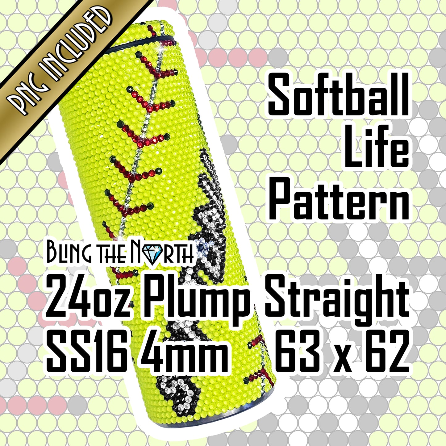 SOFTBALL LIFE Custom NAME Rhinestone Pattern Template | SS16 4mm - 24oz Plump Straight Tumbler Design | PNG for Sublimation or Vinyl