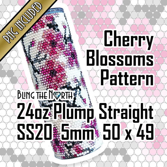 CHERRY BLOSSOMS Rhinestone Pattern Template | SS20 5mm - 24oz Plump Straight Tumbler Design | PNG for Sublimation or Vinyl