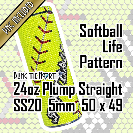 SOFTBALL LIFE Custom NAME Rhinestone Pattern Template | SS20 5mm - 24oz Plump Straight Tumbler Design | PNG for Sublimation or Vinyl