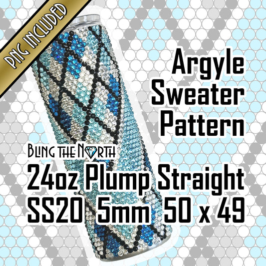 ARGYLE SWEATER Rhinestone Pattern Template | SS20 5mm - 24oz Plump Straight Tumbler Design | PNG for Sublimation or Vinyl