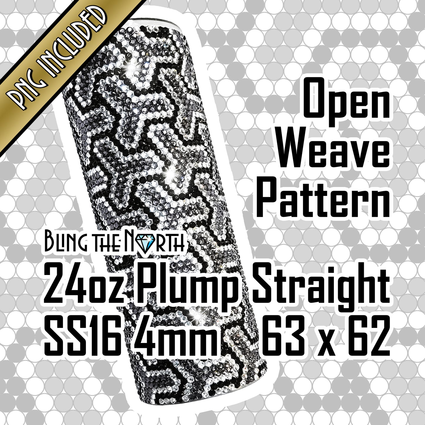 OPEN WEAVE Rhinestone Pattern Template | SS16 4mm - 24oz Plump Tumbler Design | PNG for Sublimation or Vinyl