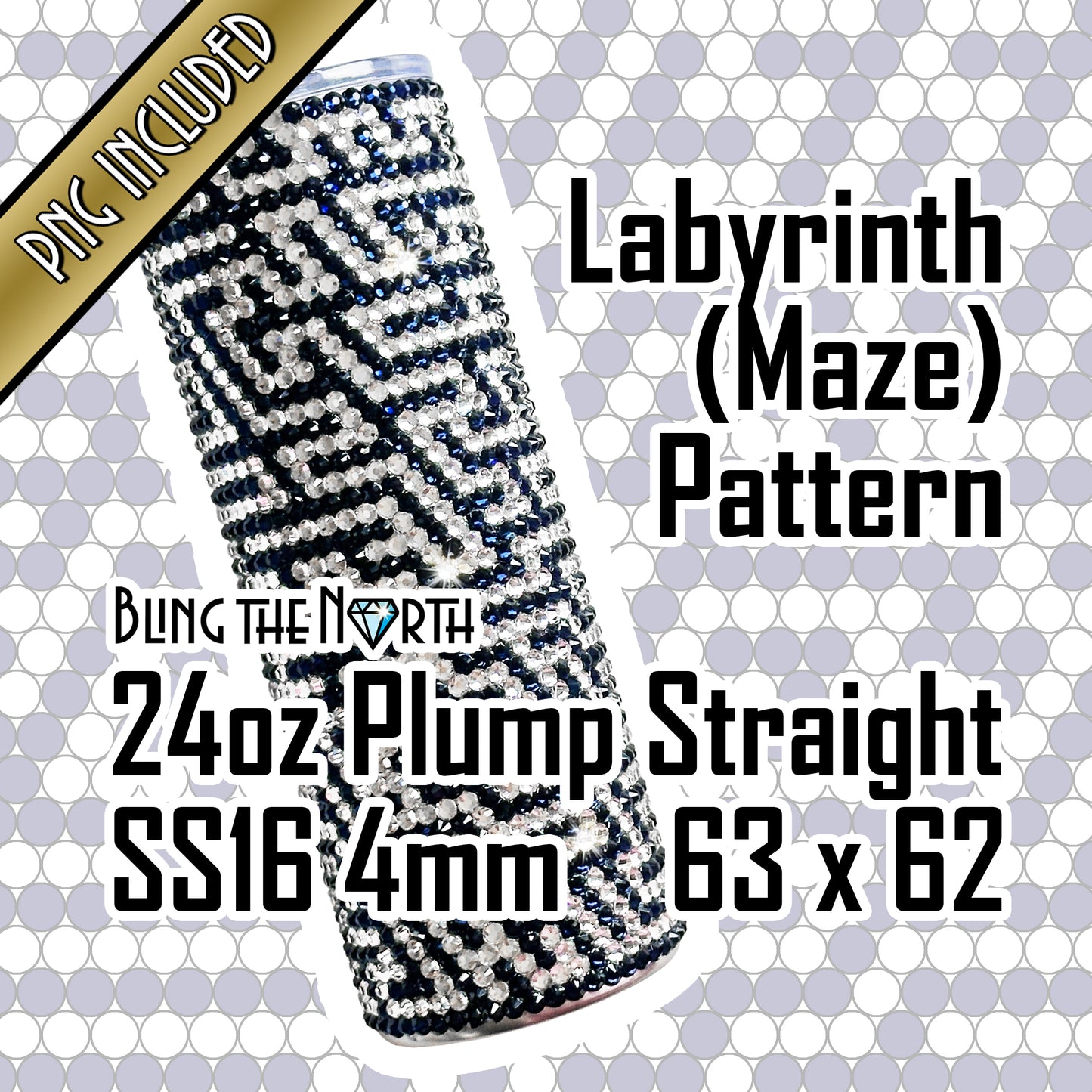 LABYRINTH Maze Rhinestone Pattern Template | SS16 4mm - 24oz Plump Straight Tumbler Design | PNG for Sublimation or Vinyl