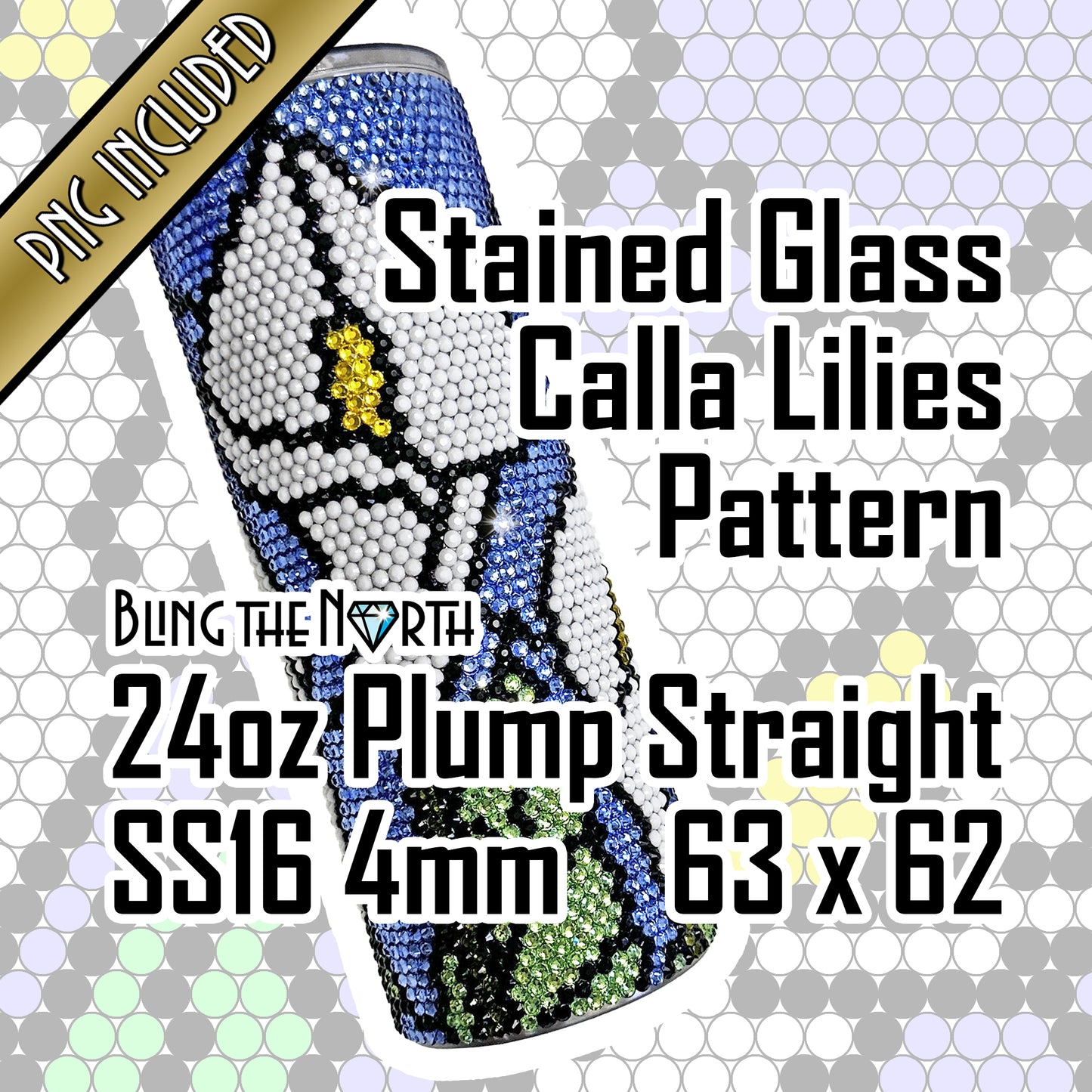 CALLA LILIES Rhinestone Pattern Template | SS16 4mm - 24oz Plump Straight Tumbler Design | PNG for Sublimation or Vinyl