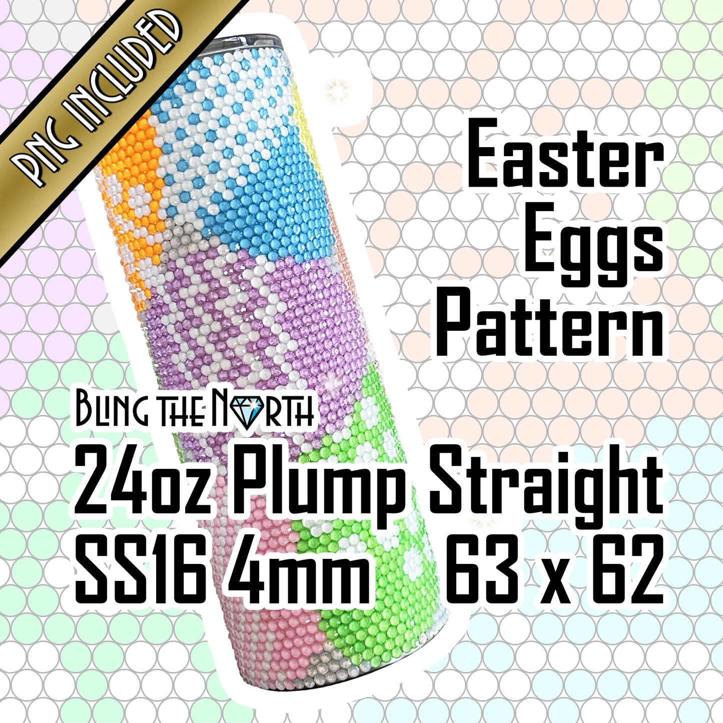 EASTER EGGS - LIGHT Rhinestone Pattern Template | SS16 4mm - 24oz Plump Straight Tumbler Design | PNG for Sublimation or Vinyl