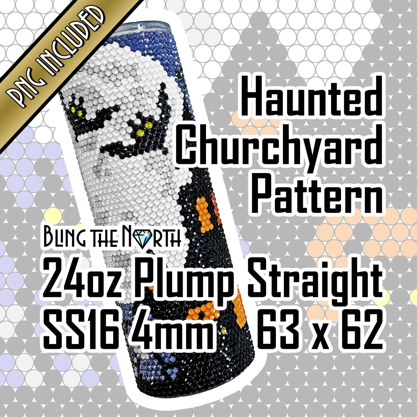 HAUNTED CHURCHYARD Rhinestone Pattern Template | SS16 4mm - 24oz Plump Straight Tumbler Design | Halloween | PNG for Sublimation or Vinyl