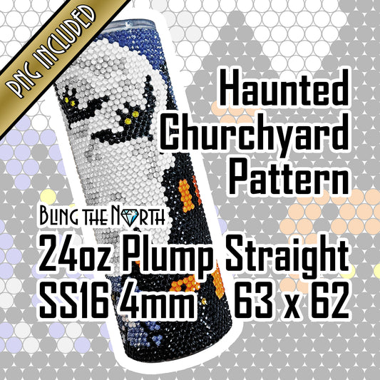 HAUNTED CHURCHYARD Rhinestone Pattern Template | SS16 4mm - 24oz Plump Straight Tumbler Design | Halloween | PNG for Sublimation or Vinyl