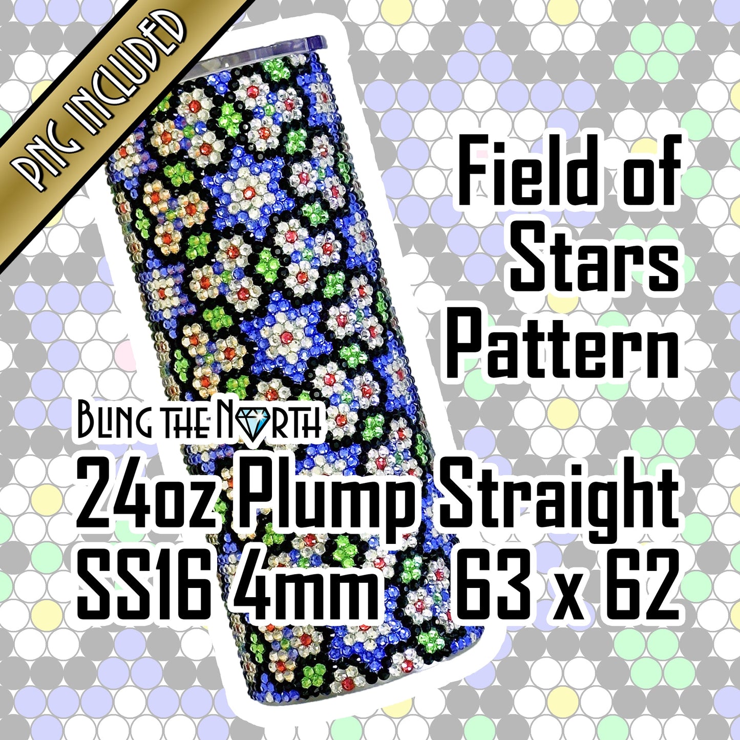 FIELD OF STARS Rhinestone Pattern Template | SS16 4mm - 16oz Plump Tumbler Design | PNG for Sublimation or Vinyl