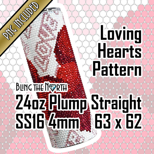 LOVING HEARTS Rhinestone Pattern Template | SS16 4mm - 24oz Plump Straight Tumbler Design | PNG for Sublimation or Vinyl