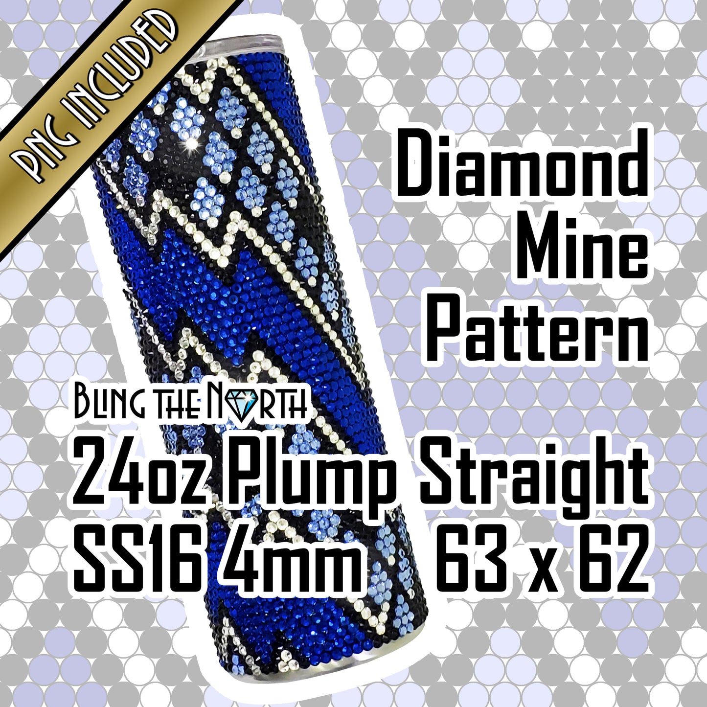 DIAMOND MINE Rhinestone Pattern Template | SS16 4mm - 24oz Plump Tumbler Design | PNG for Sublimation or Vinyl