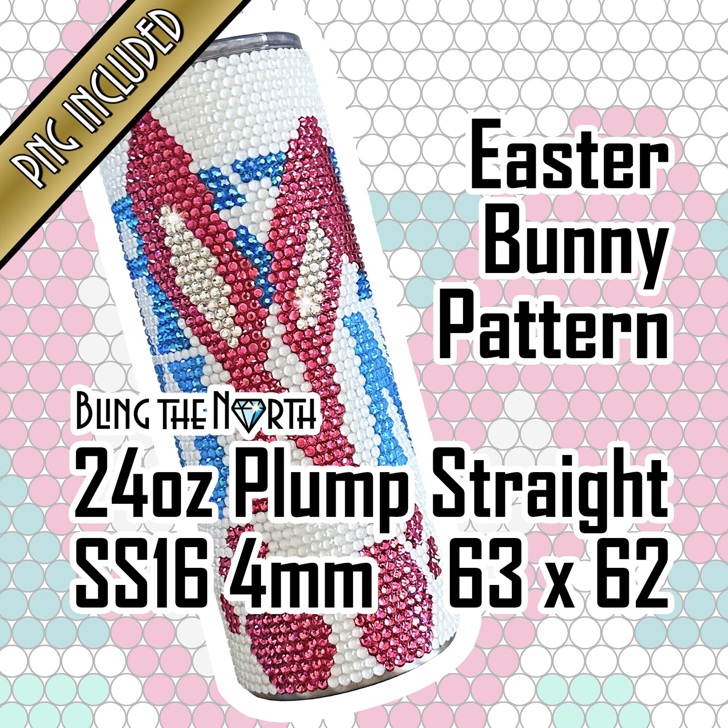 EASTER BUNNY Rhinestone Pattern Template | SS16 4mm - 24oz Plump Straight Tumbler Design | PNG for Sublimation or Vinyl