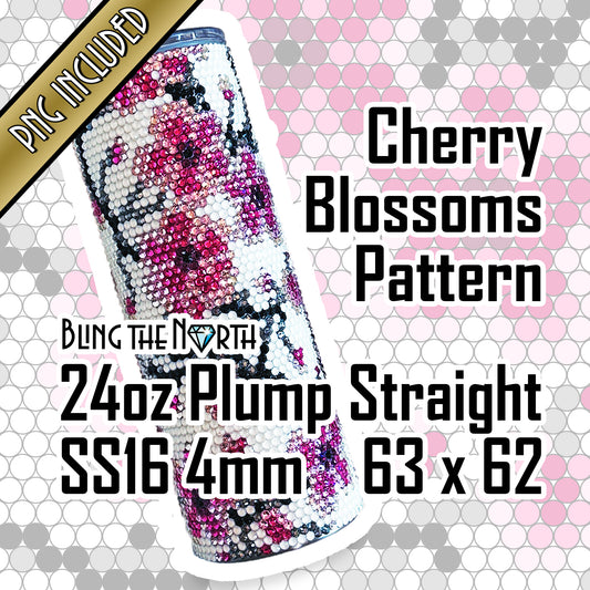 CHERRY BLOSSOMS Rhinestone Pattern Template | SS16 4mm - 24oz Plump Straight Tumbler Design | PNG for Sublimation or Vinyl