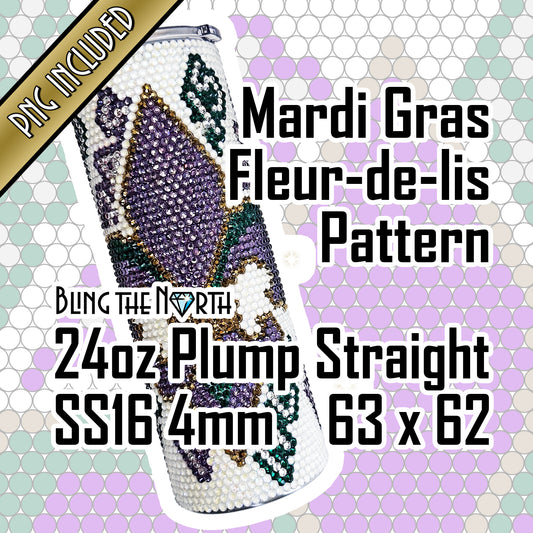 Mardi Gras FLEUR-DE-LIS Rhinestone Pattern Template | SS16 4mm - 24oz Plump Straight Tumbler Design | PNG for Sublimation or Vinyl