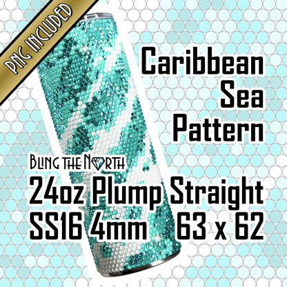 CARIBBEAN SEA Rhinestone Pattern Template | SS16 4mm - 24oz Plump Straight Tumbler Design | PNG for Sublimation or Vinyl