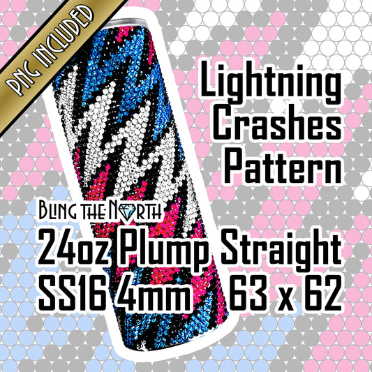 LIGHTNING CRASHES Rhinestone Pattern Template | SS16 4mm - 24oz Plump Straight Tumbler Design | PNG for Sublimation or Vinyl