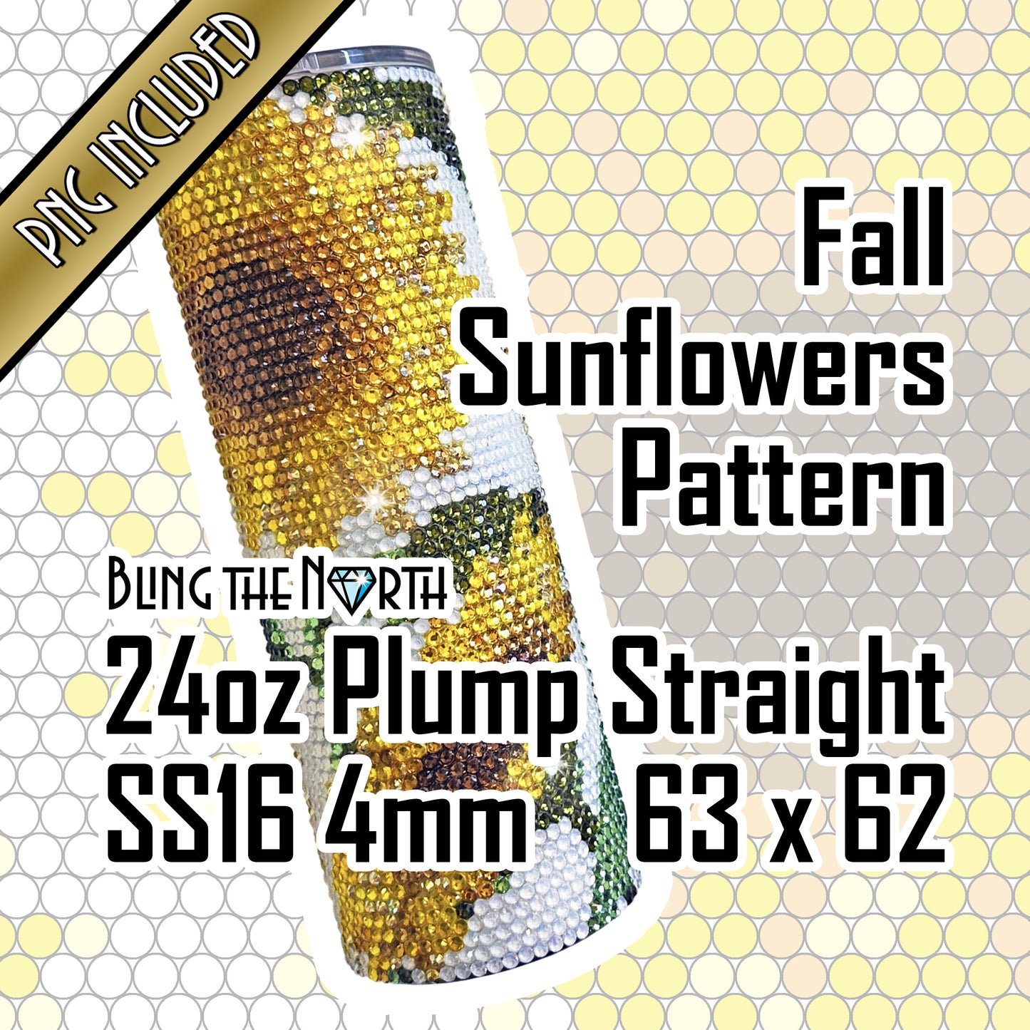 FALL SUNFLOWERS Rhinestone Pattern Template | SS16 4mm - 24oz Plump Straight Tumbler Design | PNG for Sublimation or Vinyl