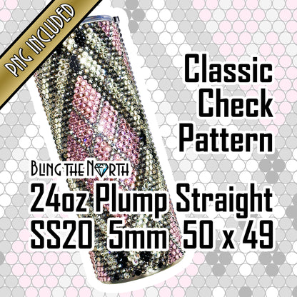 CLASSIC CHECK Rhinestone Pattern Template | SS20 5mm - 24oz Plump Straight Tumbler Design | PNG for Sublimation or Vinyl