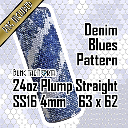 DENIM BLUES Rhinestone Pattern Template | SS16 4mm - 24oz Plump Straight Tumbler Design | PNG for Sublimation or Vinyl