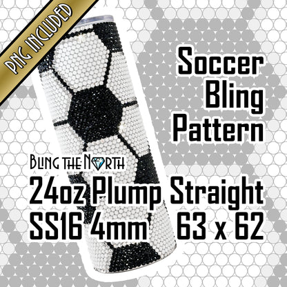 SOCCER BLING Rhinestone Football Pattern Template | SS16 4mm - 24oz Plump Straight Tumbler Design | PNG for Sublimation or Vinyl