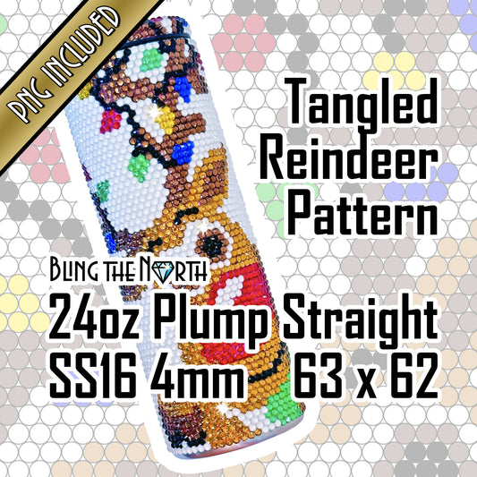 TANGLED REINDEER Christmas Rhinestone Pattern Template | SS16 4mm - 24oz Plump Straight Tumbler Design | PNG for Sublimation or Vinyl