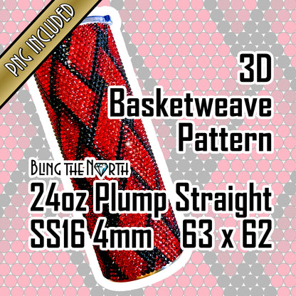 3D BASKETWEAVE Rhinestone Pattern Template | SS16 4mm - 24oz Plump Straight Tumbler Design | PNG for Sublimation or Vinyl