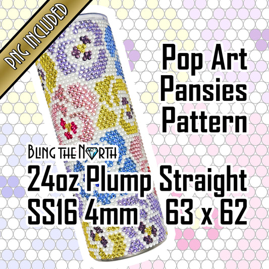 POP ART PANSIES Rhinestone Pattern Template | SS16 4mm - 24oz Plump Straight Tumbler Design | PNG for Sublimation or Vinyl