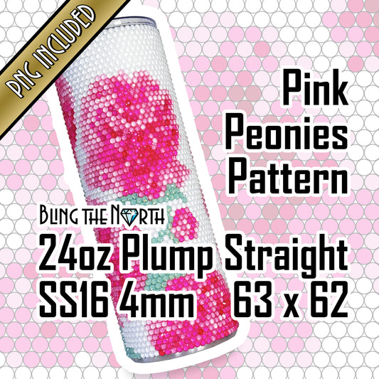 PINK PEONIES Rhinestone Pattern Template | SS16 4mm - 24oz Plump Straight Tumbler Design | PNG for Sublimation or Vinyl