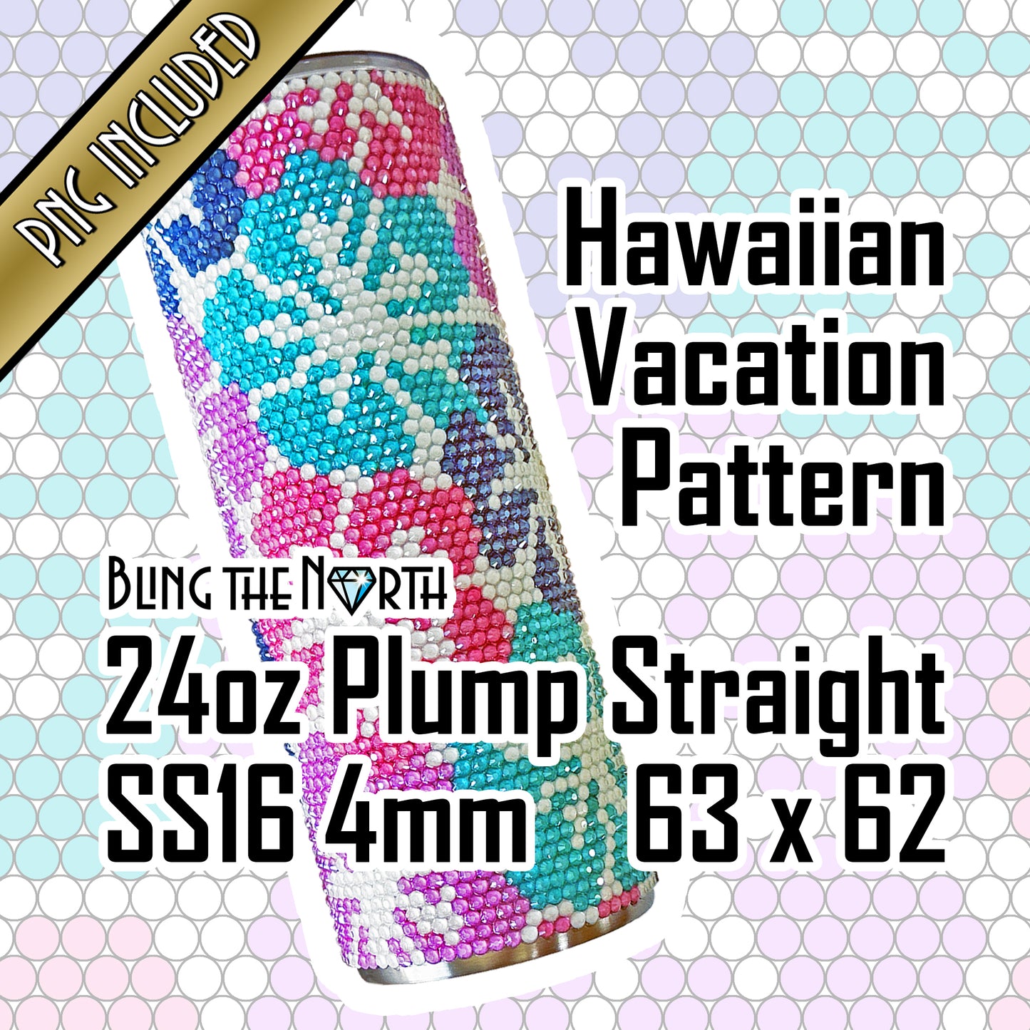 HAWAIIAN VACATION Rhinestone Pattern Template | SS16 4mm - 24oz Plump Straight Tumbler Design | PNG for Sublimation or Vinyl