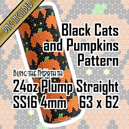 BLACK CATS and PUMPKINS Rhinestone Pattern Template | SS16 4mm - 24oz Plump Tumbler Design | Halloween | PNG for Sublimation or Vinyl