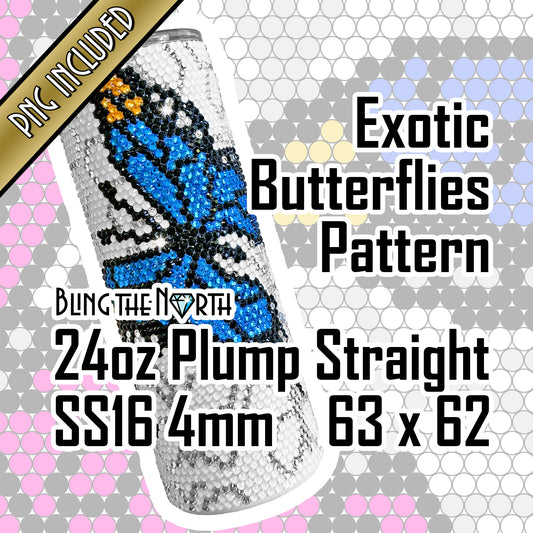 EXOTIC BUTTERFLIES Rhinestone Pattern Template | SS16 4mm - 24oz Plump Straight Tumbler Design | PNG for Sublimation or Vinyl