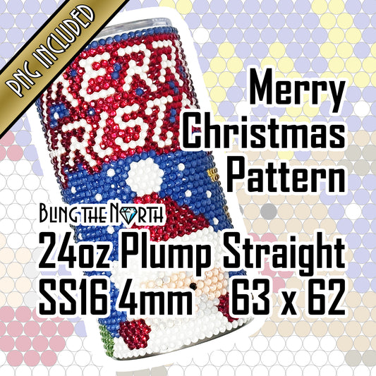 MERRY CHRISTMAS Rhinestone Pattern Template | SS16 4mm - 24oz Plump Straight Tumbler Design | PNG for Sublimation or Vinyl