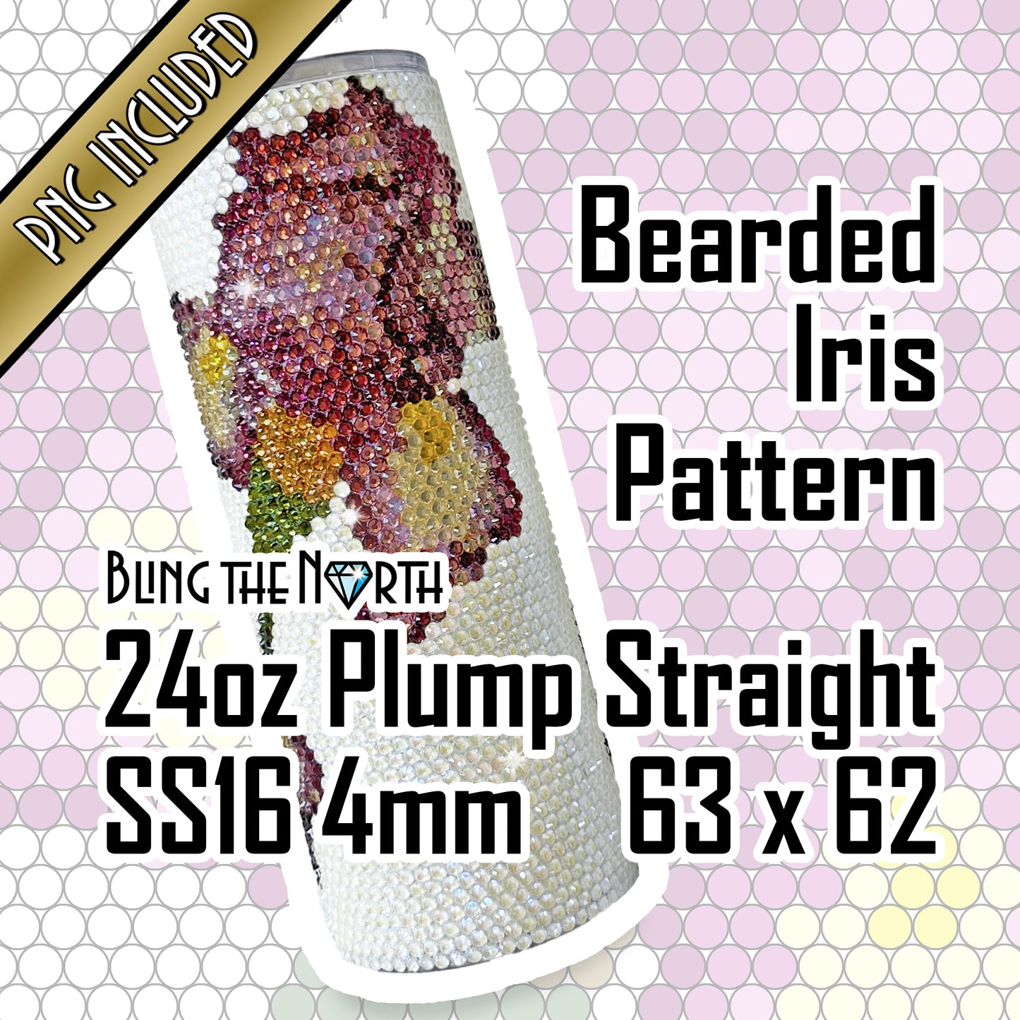 BEARDED IRIS Rhinestone Pattern Template | SS16 4mm - 24oz Plump Straight Tumbler Design | PNG for Sublimation or Vinyl