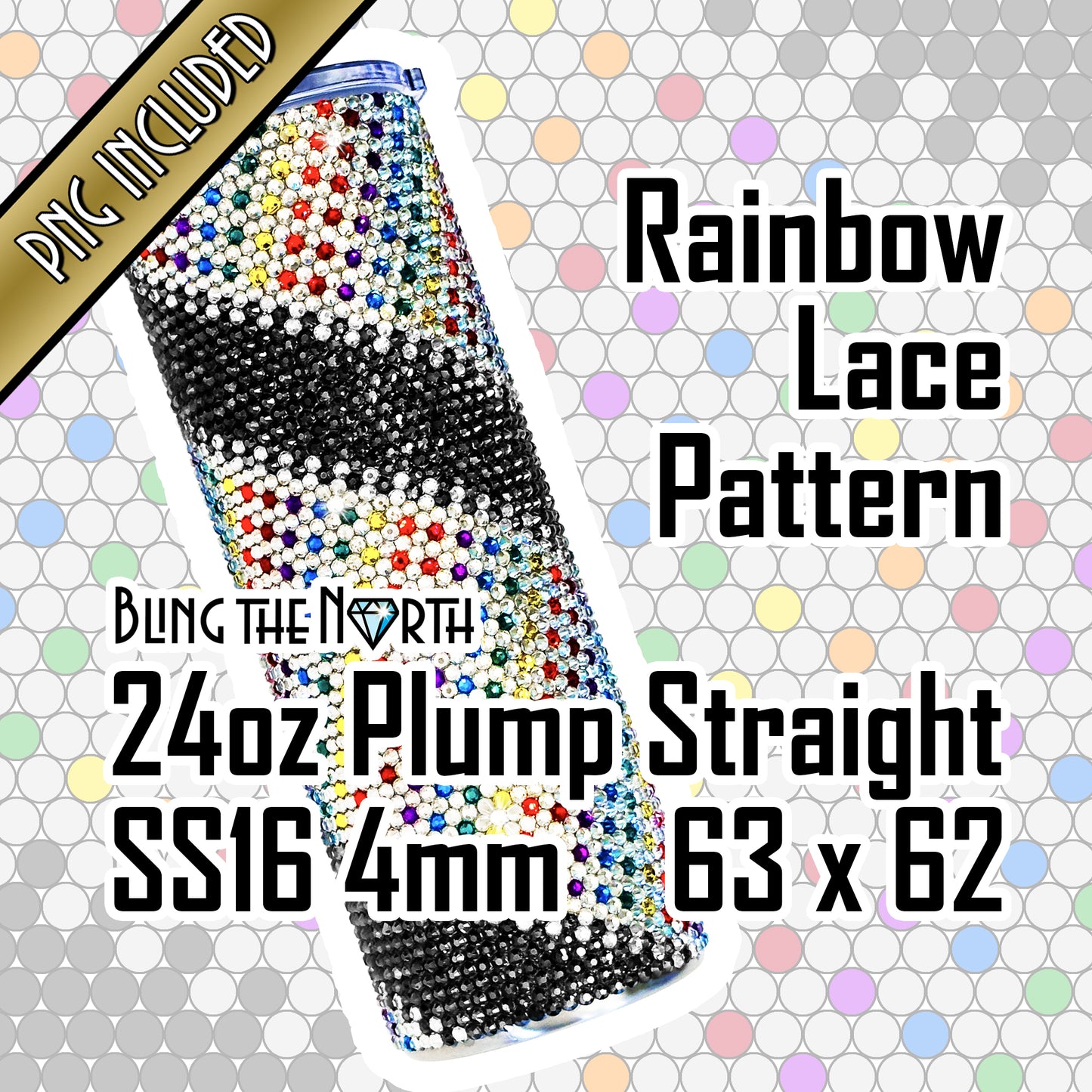 RAINBOW LACE Rhinestone Pattern Template | SS16 4mm - 24oz Plump Straight Tumbler Design | PNG for Sublimation or Vinyl