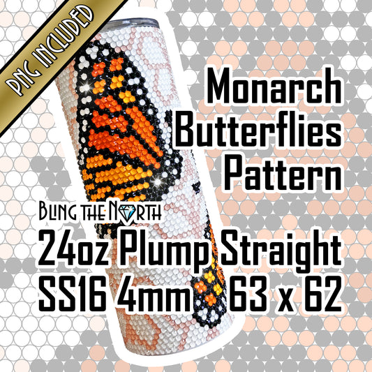 MONARCH BUTTERFLIES Rhinestone Pattern Template | SS16 4mm - 24oz Plump Straight Tumbler Design | PNG for Sublimation or Vinyl