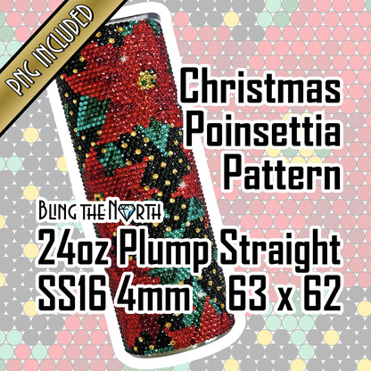 CHRISTMAS POINSETTIA Rhinestone Pattern Template | SS16 4mm - 24oz Plump Straight Tumbler Design | PNG for Sublimation or Vinyl