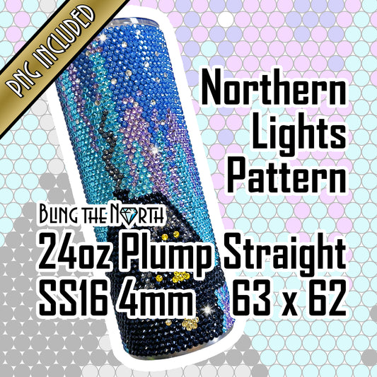 NORTHERN LIGHTS Rhinestone Pattern Template | SS16 4mm - 24oz Plump Straight Tumbler Design | Aurora Borealis | PNG for Sublimation or Vinyl