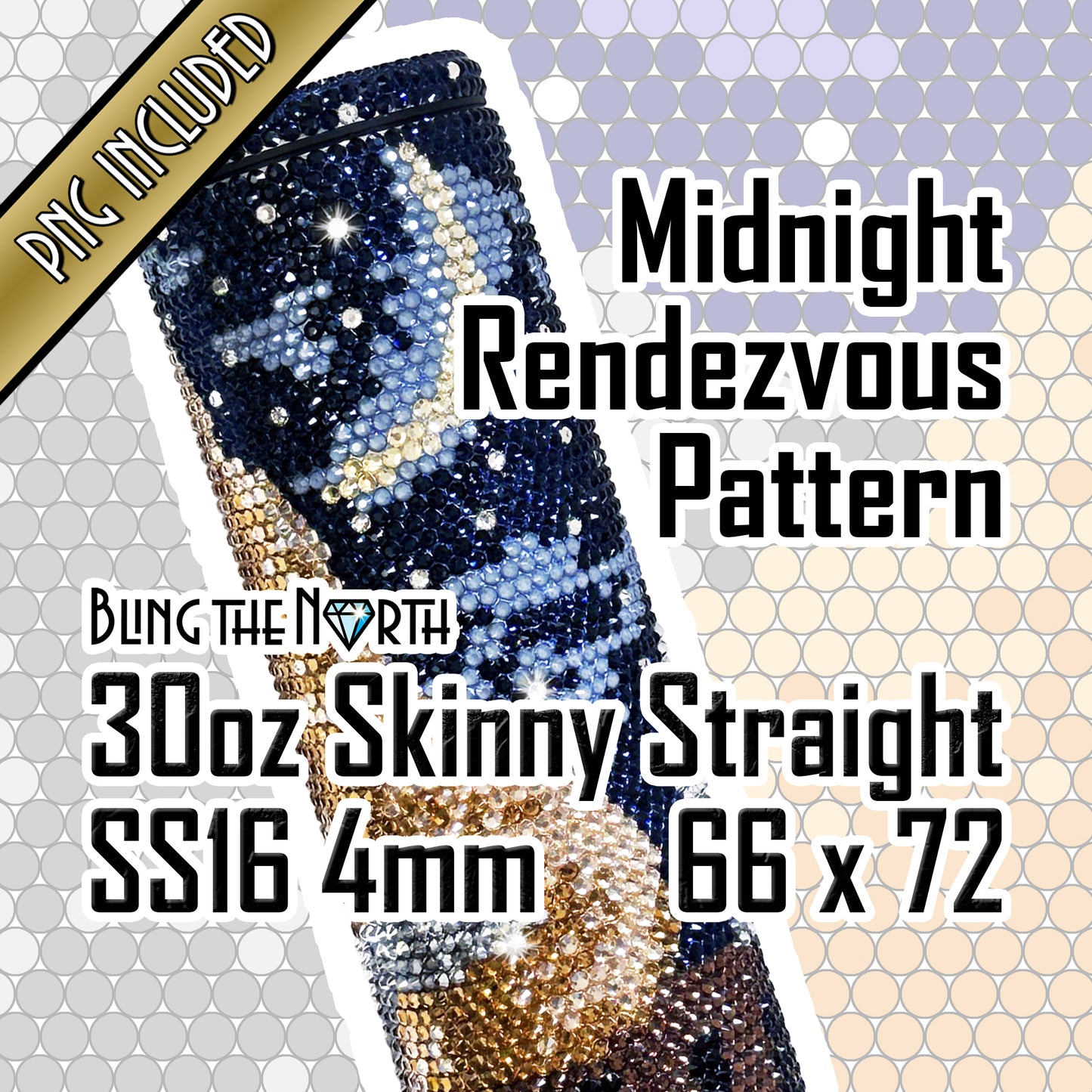 MIDNIGHT RENDEZVOUS Rhinestone Pattern Template  | SS16 4mm - 30oz Skinny Straight Tumbler Design | PNG for Sublimation or Vinyl