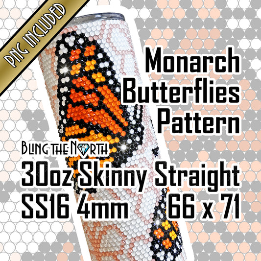 MONARCH BUTTERFLIES Rhinestone Pattern Template | SS16 4mm - 30oz Skinny Straight Tumbler Design | PNG for Sublimation or Vinyl