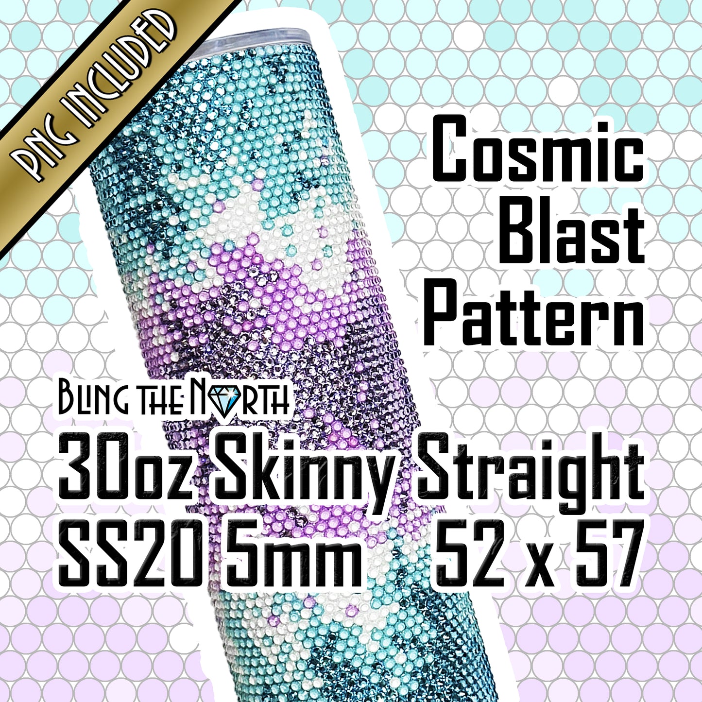 COSMIC BLAST - AQUA Rhinestone Pattern Template  | SS20 5mm - 30oz Skinny Straight Tumbler Design | PNG for Sublimation or Vinyl