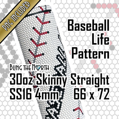 BASEBALL LIFE Custom NAME Rhinestone Pattern Template  | SS16 4mm - 30oz Skinny Straight Tumbler Design | PNG for Sublimation or Vinyl