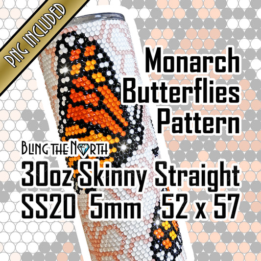 MONARCH BUTTERFLIES Rhinestone Pattern Template | SS20 5mm - 30oz Skinny Straight Tumbler Design | PNG for Sublimation or Vinyl