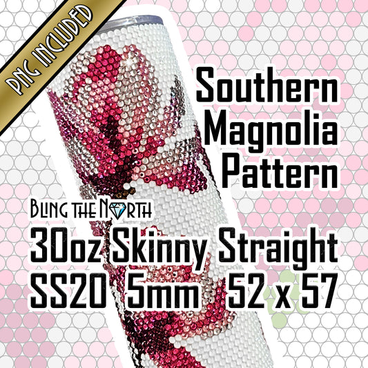 SOUTHERN MAGNOLIA Rhinestone Pattern Template | SS20 5mm - 30oz Skinny Straight Tumbler Design | PNG for Sublimation or Vinyl